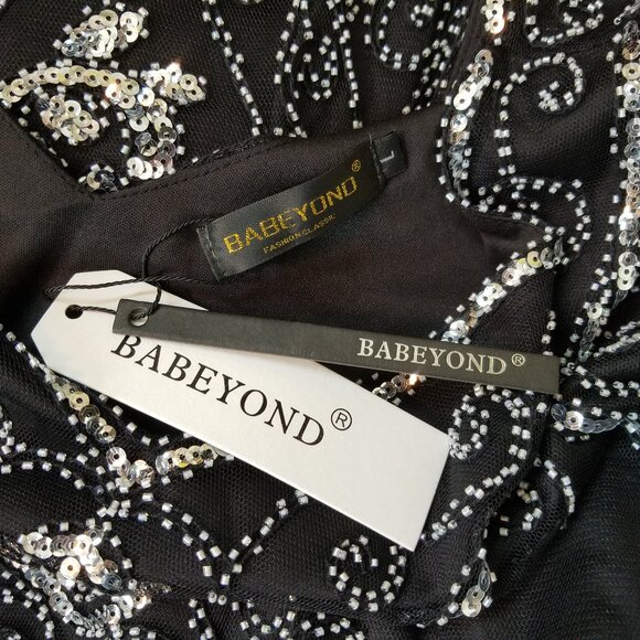 Classic 1920's Style Black Organza Beaded Flapper Style Dress NEW w/Tags Large - Picture 12 of 12